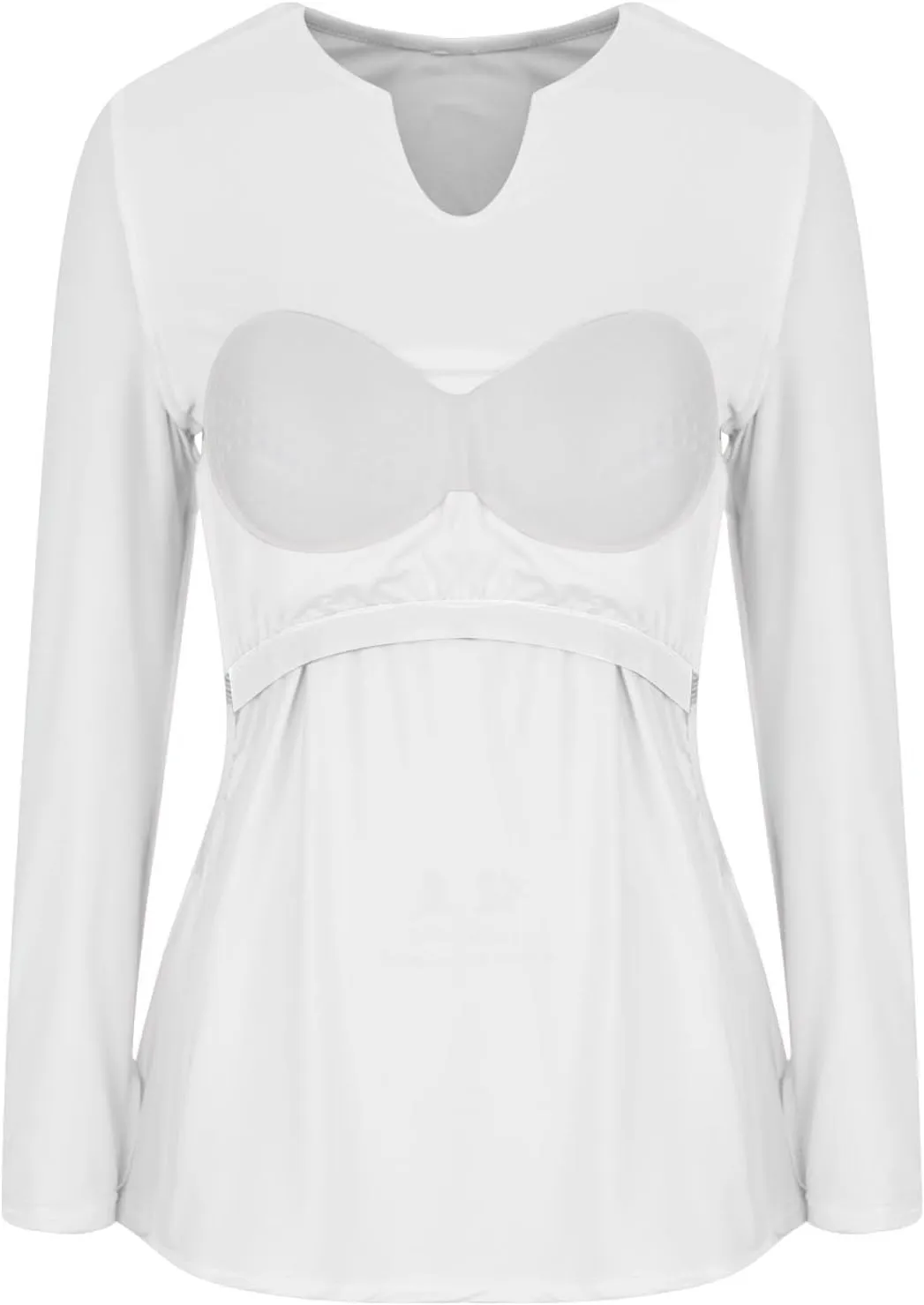 Women's 2025 Spring Long Sleeve T Shirts with Built in Bras Long Sleeve v Neck Tight Tops Casual Basic Tunic Blouse