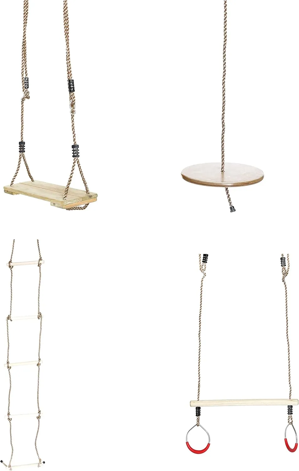 Wooden Tree Swing with 4 Ropes, Climbing Rope Ladder and Swing Seat