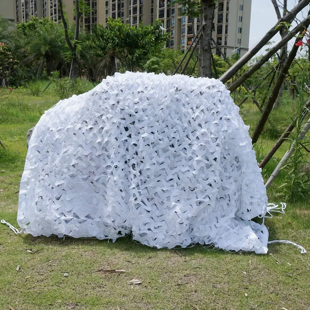 Woodland Jungle Camouflage Netting Sunscreen Nets Camo Net UV Resistant Shade Army Mesh Nets for Camping Military Hunting Shooting Blind Hide Children Party Decoration - White