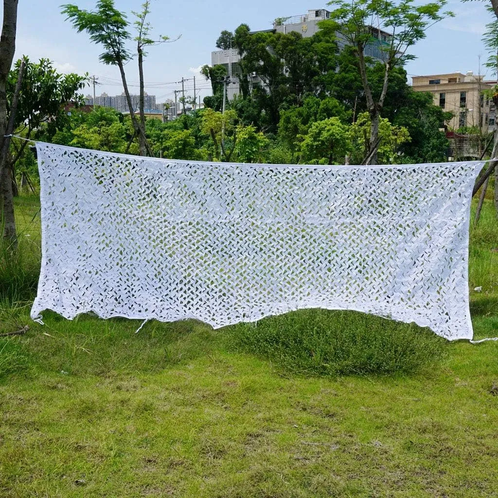 Woodland Jungle Camouflage Netting Sunscreen Nets Camo Net UV Resistant Shade Army Mesh Nets for Camping Military Hunting Shooting Blind Hide Children Party Decoration - White