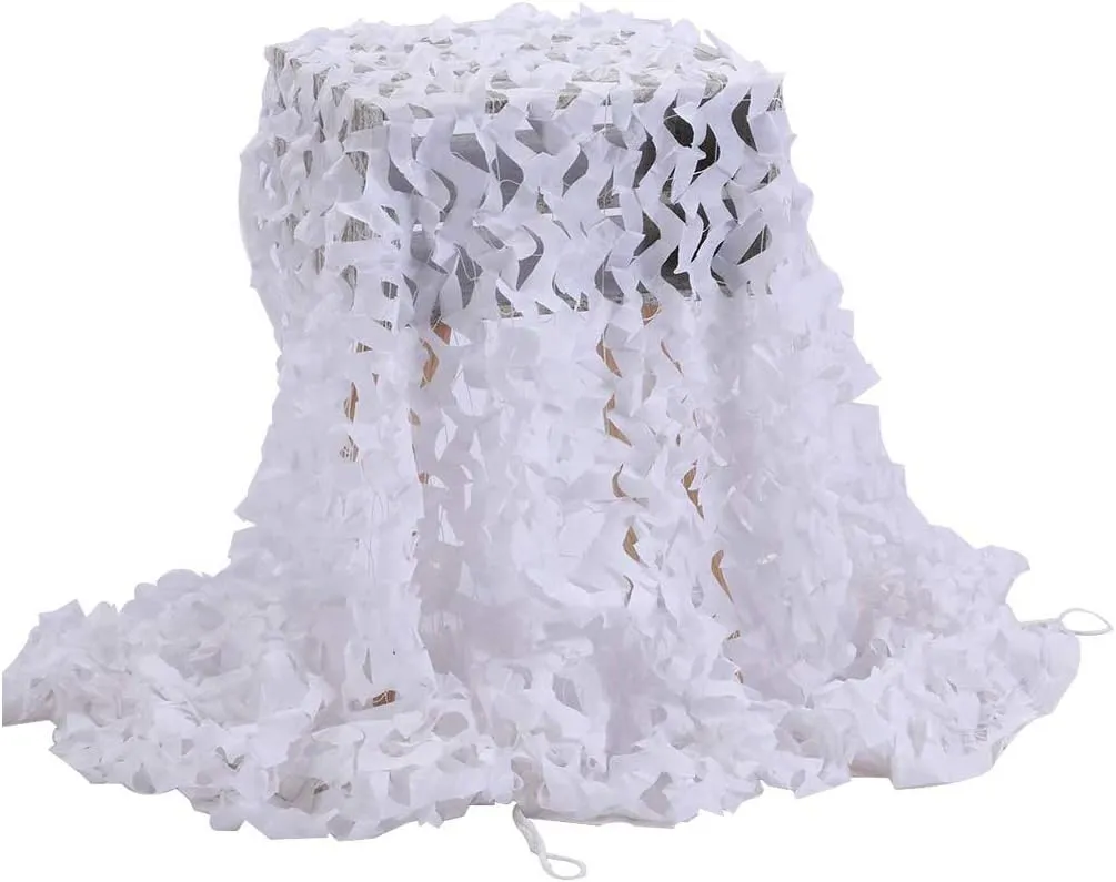 Woodland Jungle Camouflage Netting Sunscreen Nets Camo Net UV Resistant Shade Army Mesh Nets for Camping Military Hunting Shooting Blind Hide Children Party Decoration - White