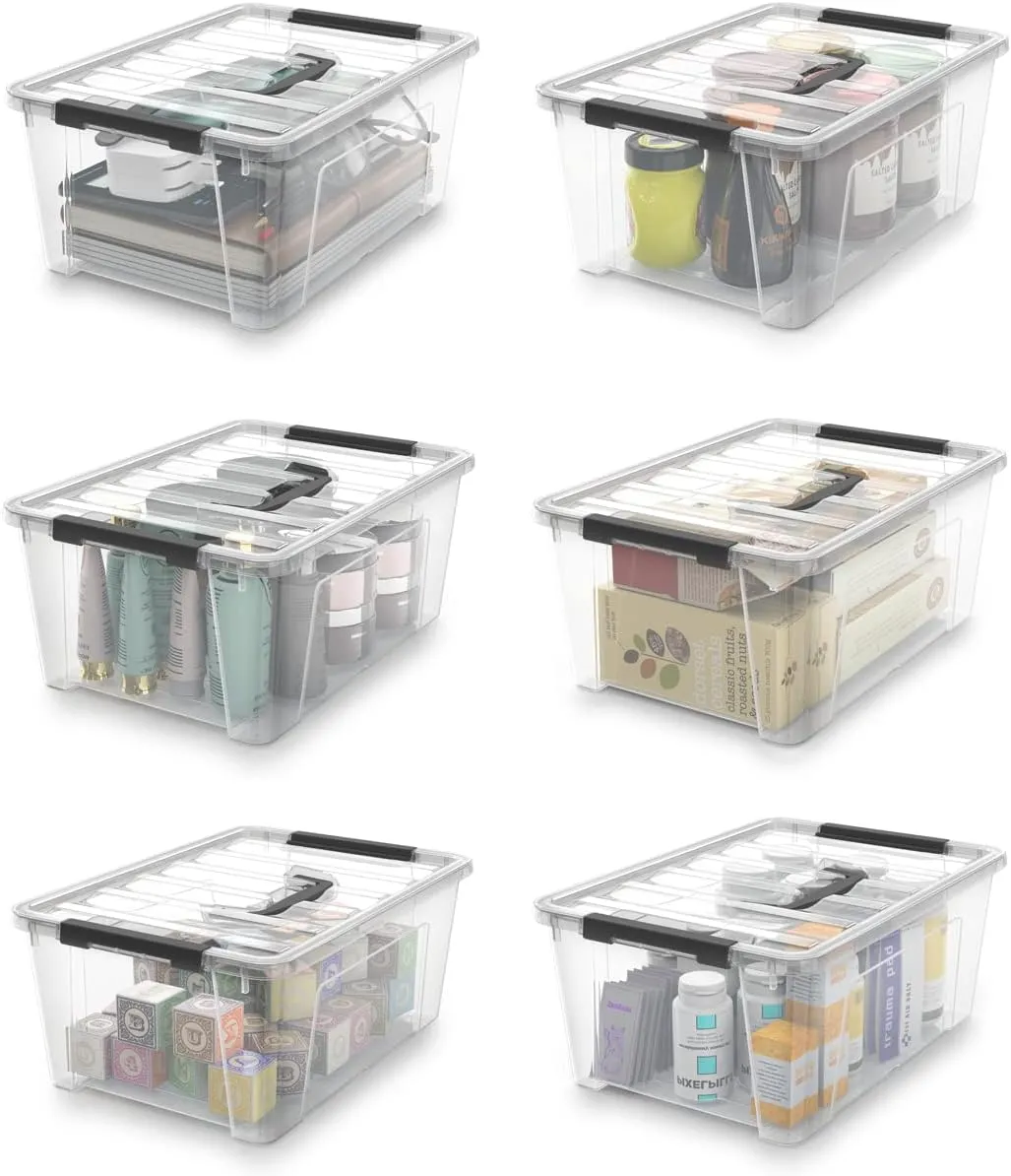 WYT Clear Storage Latch Bins, 6-Pack Storage Organizer Box with Handle and Lids, 5-Litre