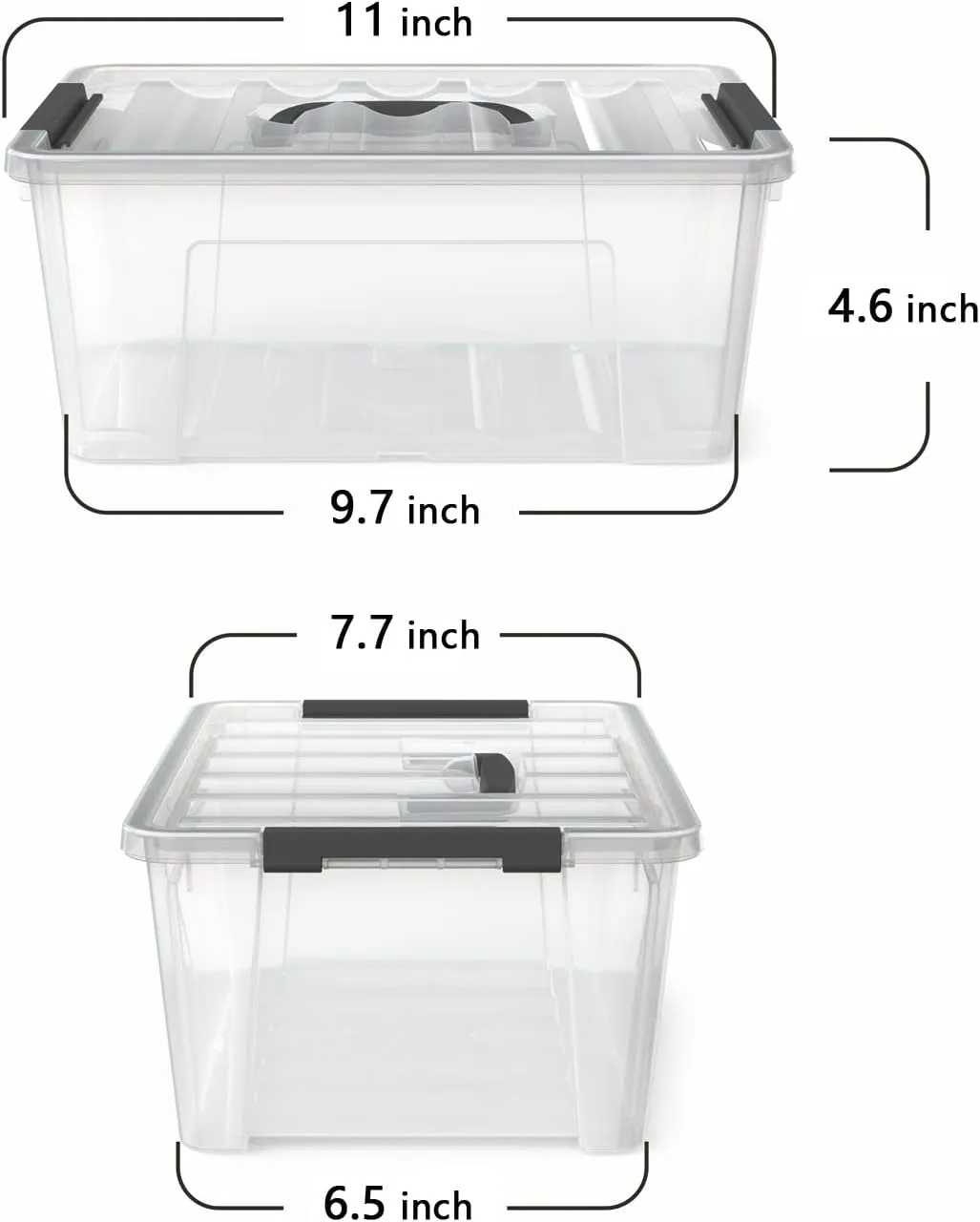 WYT Clear Storage Latch Bins, 6-Pack Storage Organizer Box with Handle and Lids, 5-Litre