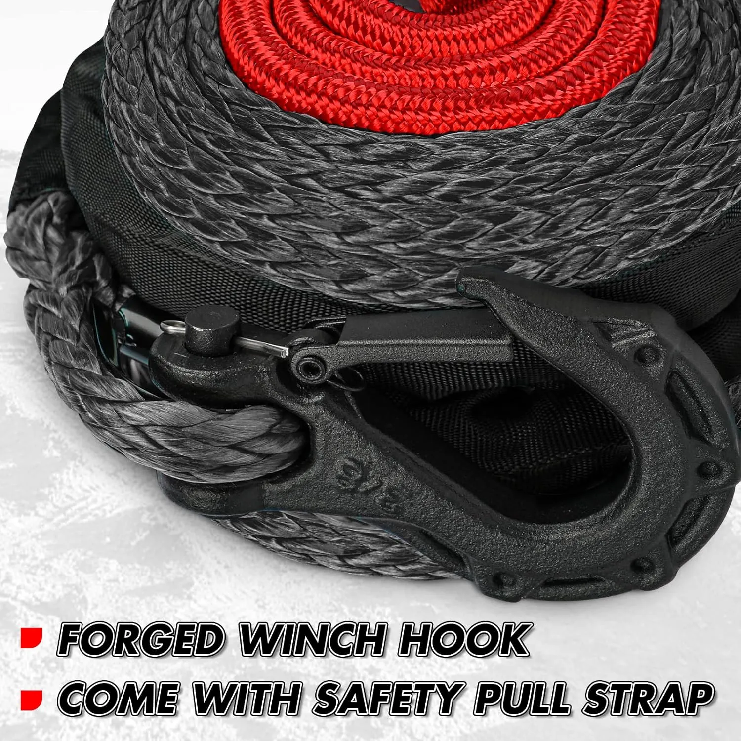 X-BULL Synthetic Winch Rope - Cable Kit -1/2" X 85ft 32000LBS Winch Line with Protective Sleeve Forged Winch Hook Safety Pull Strap go for 4WD Off Road Vehicle Truck SUV ATV UTV- Black