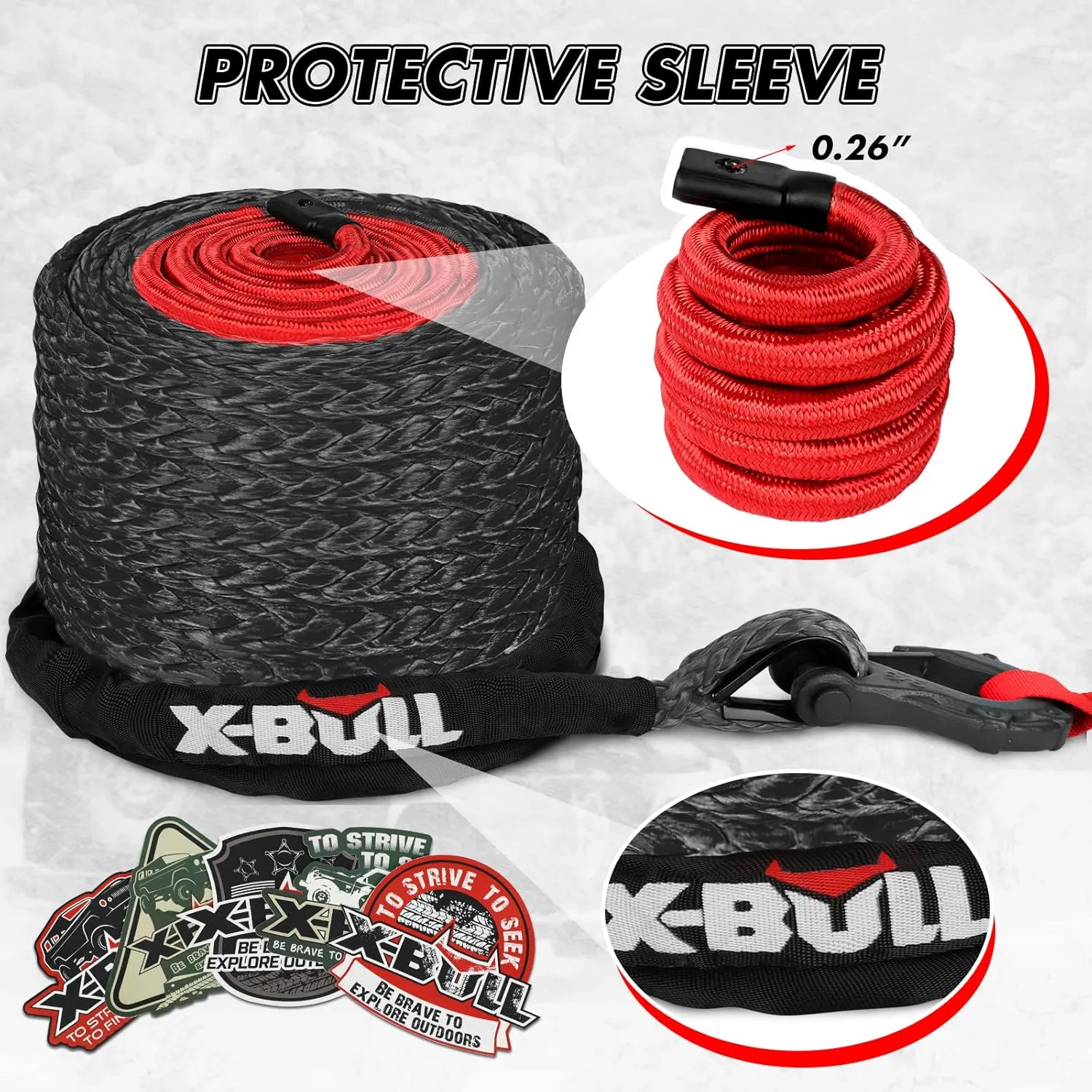 X-BULL Synthetic Winch Rope - Cable Kit -1/2" X 85ft 32000LBS Winch Line with Protective Sleeve Forged Winch Hook Safety Pull Strap go for 4WD Off Road Vehicle Truck SUV ATV UTV- Black