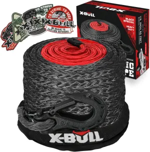 X-BULL Synthetic Winch Rope - Cable Kit -1/2" X 85ft 32000LBS Winch Line with Protective Sleeve Forged Winch Hook Safety Pull Strap go for 4WD Off Road Vehicle Truck SUV ATV UTV- Black