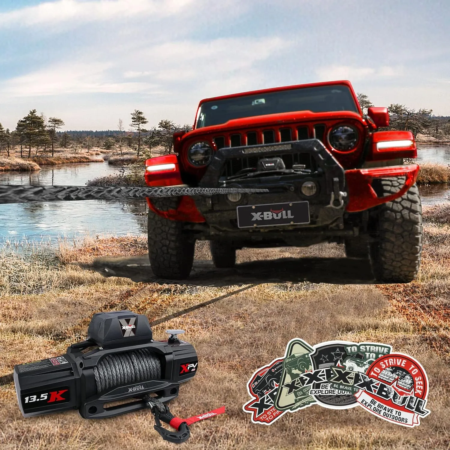 X-BULL Synthetic Winch Rope - Cable Kit -1/2" X 85ft 32000LBS Winch Line with Protective Sleeve Forged Winch Hook Safety Pull Strap go for 4WD Off Road Vehicle Truck SUV ATV UTV- Black