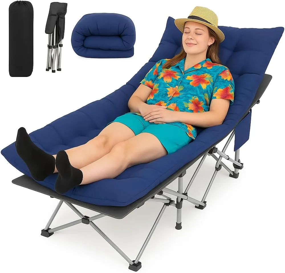 XXL Camping Cot, Camping Bed W/Mattress, 600LBS(Max Load), Portable Folding Outdoor Bed with Carry Bag for Adults Kids, Sleeping Cot Heavy Duty Cot for Traveling, Office Nap, Beach Vocation and Home