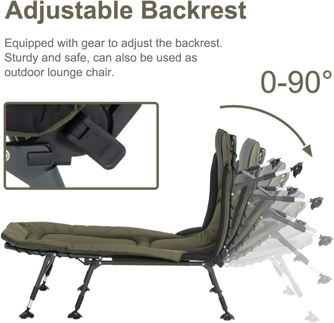 XXL Camping Cots for Adults 330Lbs with Carry Bag, Heavy Duty Folding Bed with Soft Padded Cushion, Portable Military Cot for Hunting, 180° Adjustable Reclining Outdoor Lounger