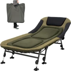 XXL Camping Cots for Adults 330Lbs with Carry Bag, Heavy Duty Folding Bed with Soft Padded Cushion, Portable Military Cot for Hunting, 180° Adjustable Reclining Outdoor Lounger