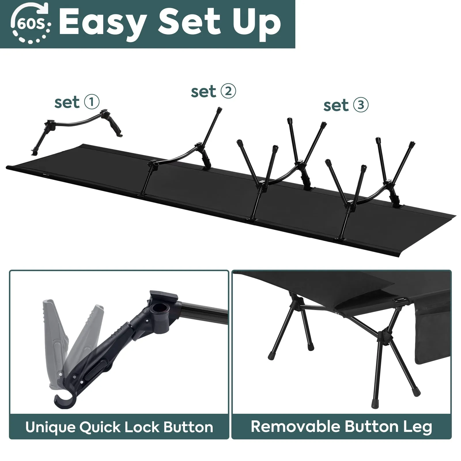 XXL Size Camping Cot for Adults, Folding Cot, Portable Bed Sleeping Cot | ICECO