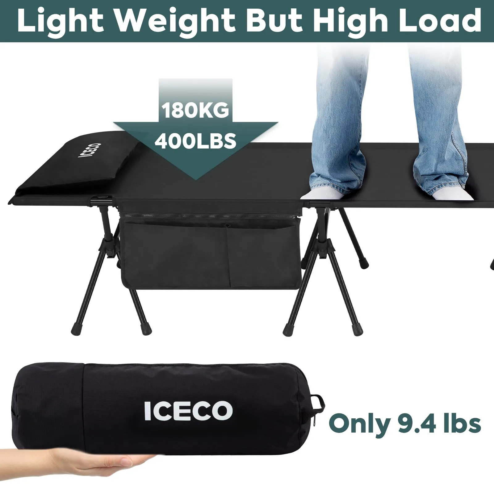 XXL Size Camping Cot for Adults, Folding Cot, Portable Bed Sleeping Cot | ICECO
