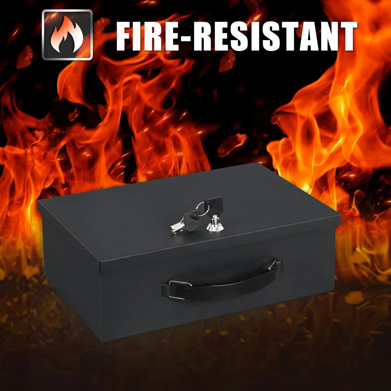 xydled Fire Resistant Safe Fire Safe Box with Key Lock for Home Office Security Storage for Valuables Documents,12.6 x 8.4 x 4 Inch,Black