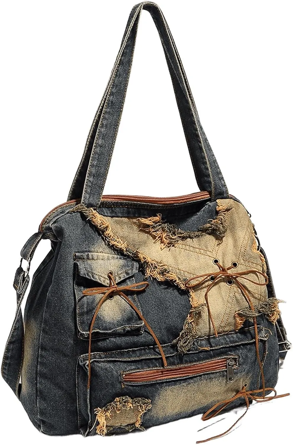 Y2K large capacity tote bag, spicy girl bag, retro shoulder bag, washed denim bag, casual women's bag