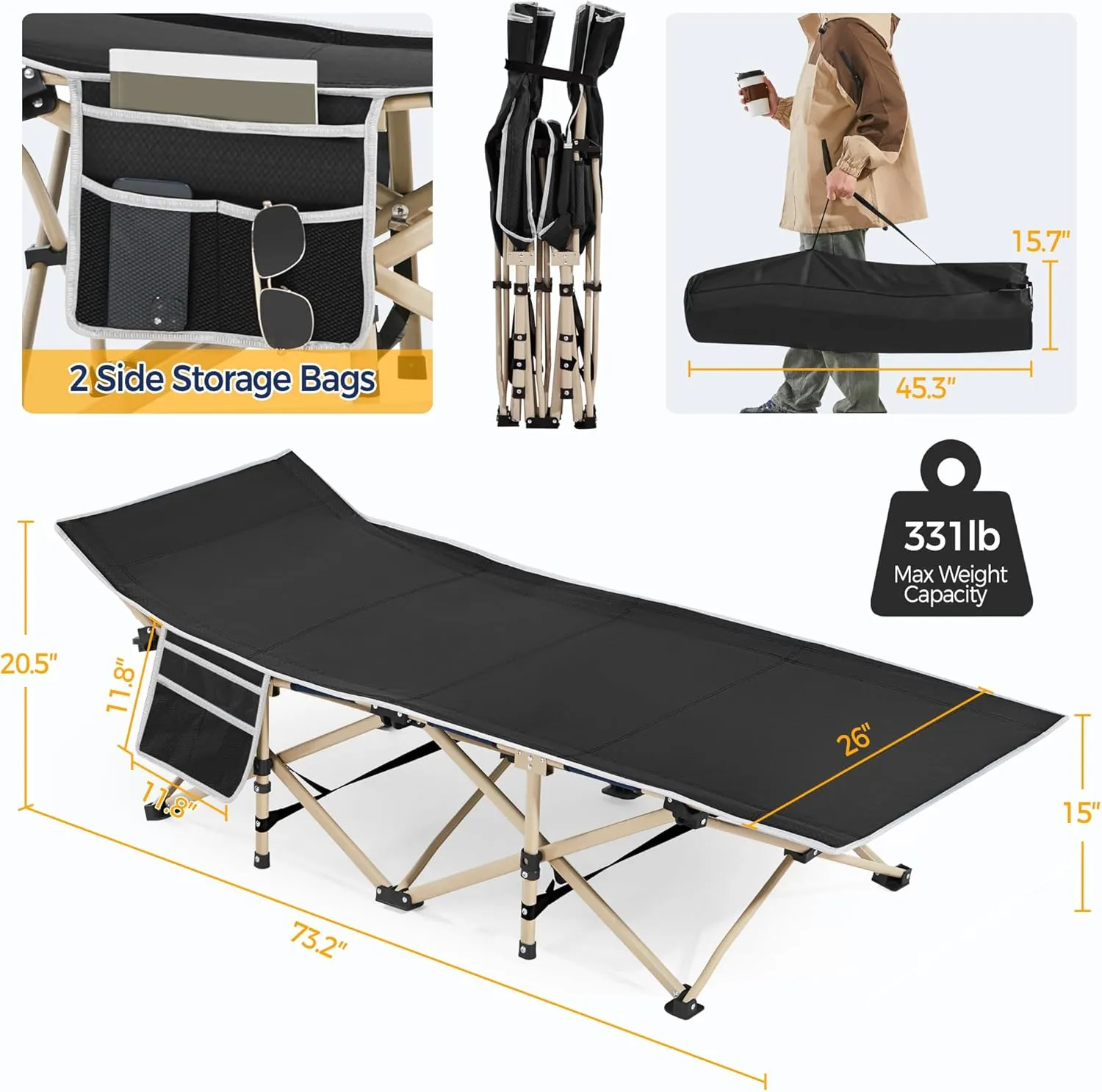 Yaheetech Folding Camping Cot, Portable Military Canvas Sleeping Bed, Outdoor Comfortable Lightweight Bed with Carry Bag for Hiking, Backpack Travel, Home & Office
