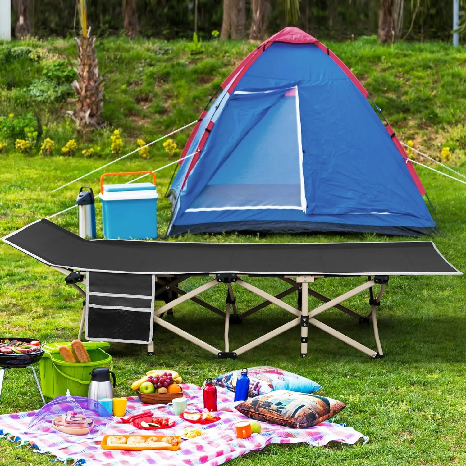 Yaheetech Folding Camping Cot, Portable Military Canvas Sleeping Bed, Outdoor Comfortable Lightweight Bed with Carry Bag for Hiking, Backpack Travel, Home & Office