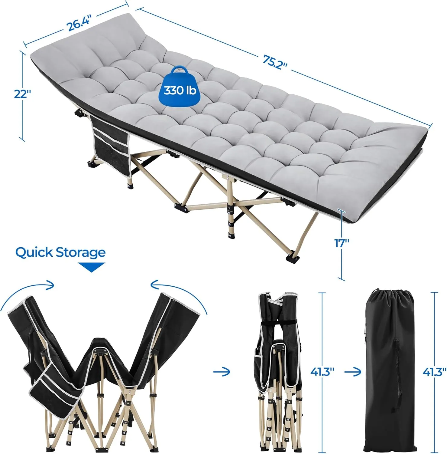 Yaheetech Folding Camping Cot Portable Outdoor Bed for Adults w/Mat & Storage Bag & Carry Bag, Heavy Duty Cots for Outdoor Travel & Office/Home Nap