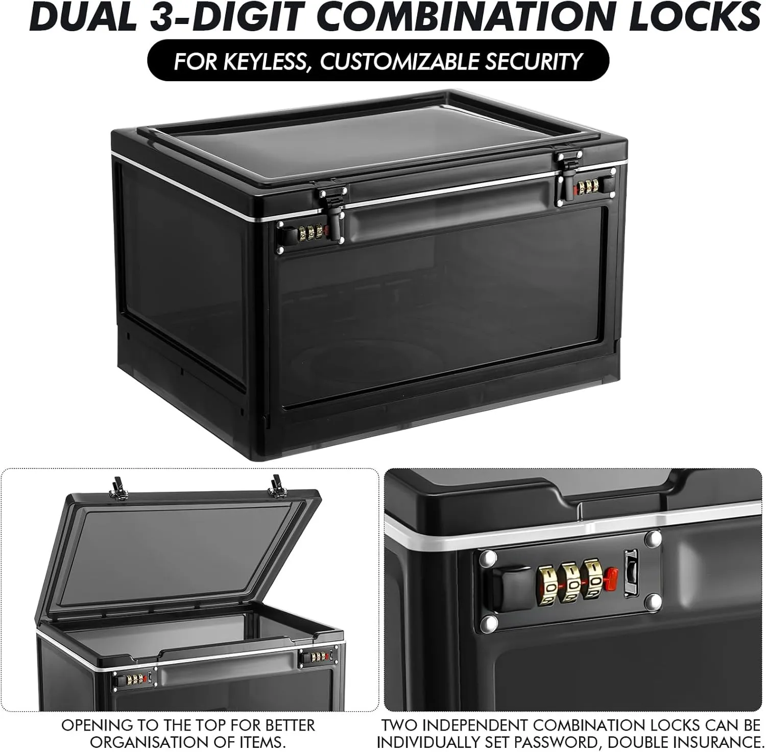 Yalikop 1 Pcs Large Lock Box Lockable Storage Box for Personal Item Medicine Combination Lock Lockable Storage Container for Office Locker School Snacks Phone Jail Home (Black and White)