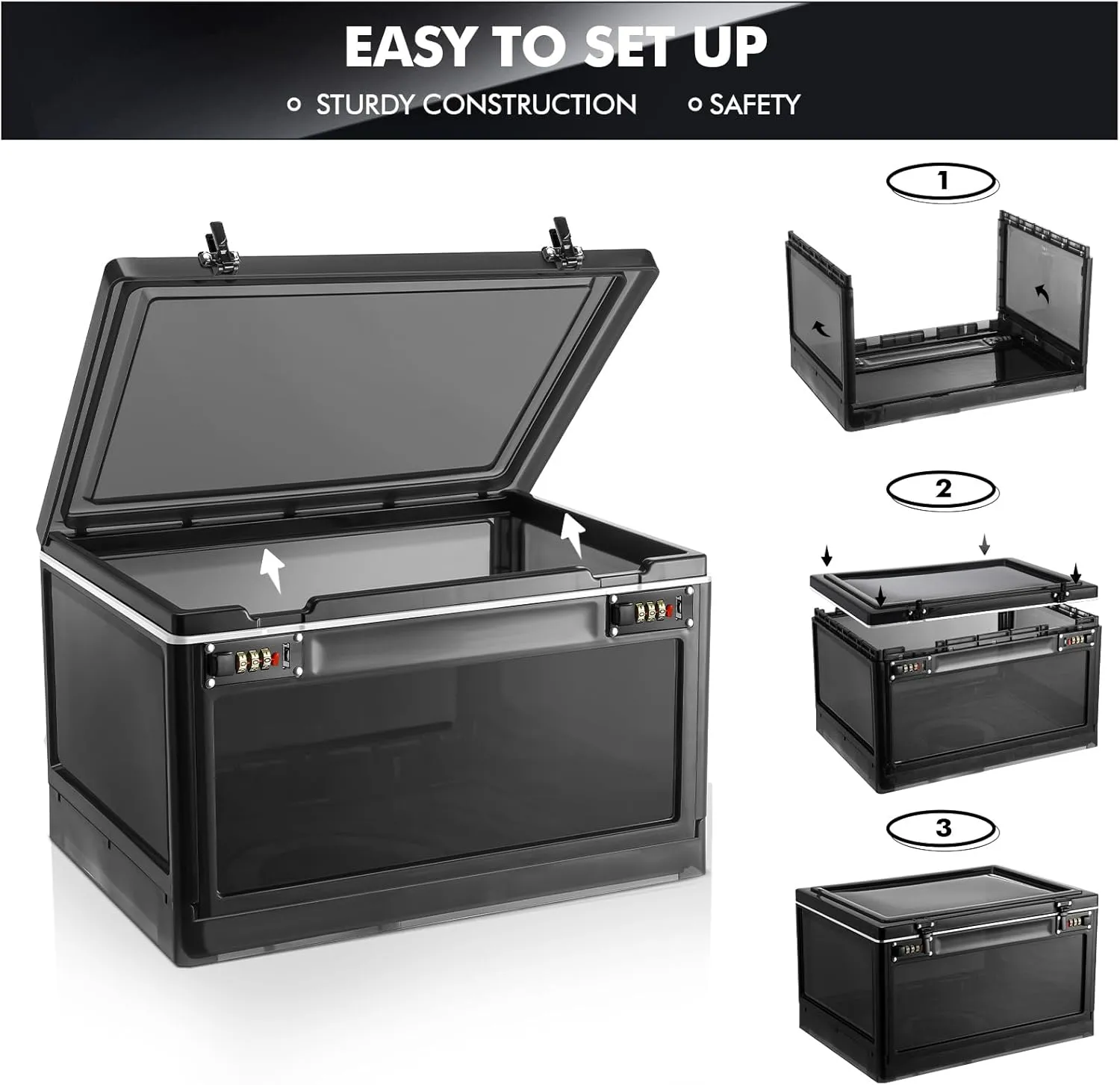 Yalikop 1 Pcs Large Lock Box Lockable Storage Box for Personal Item Medicine Combination Lock Lockable Storage Container for Office Locker School Snacks Phone Jail Home (Black and White)