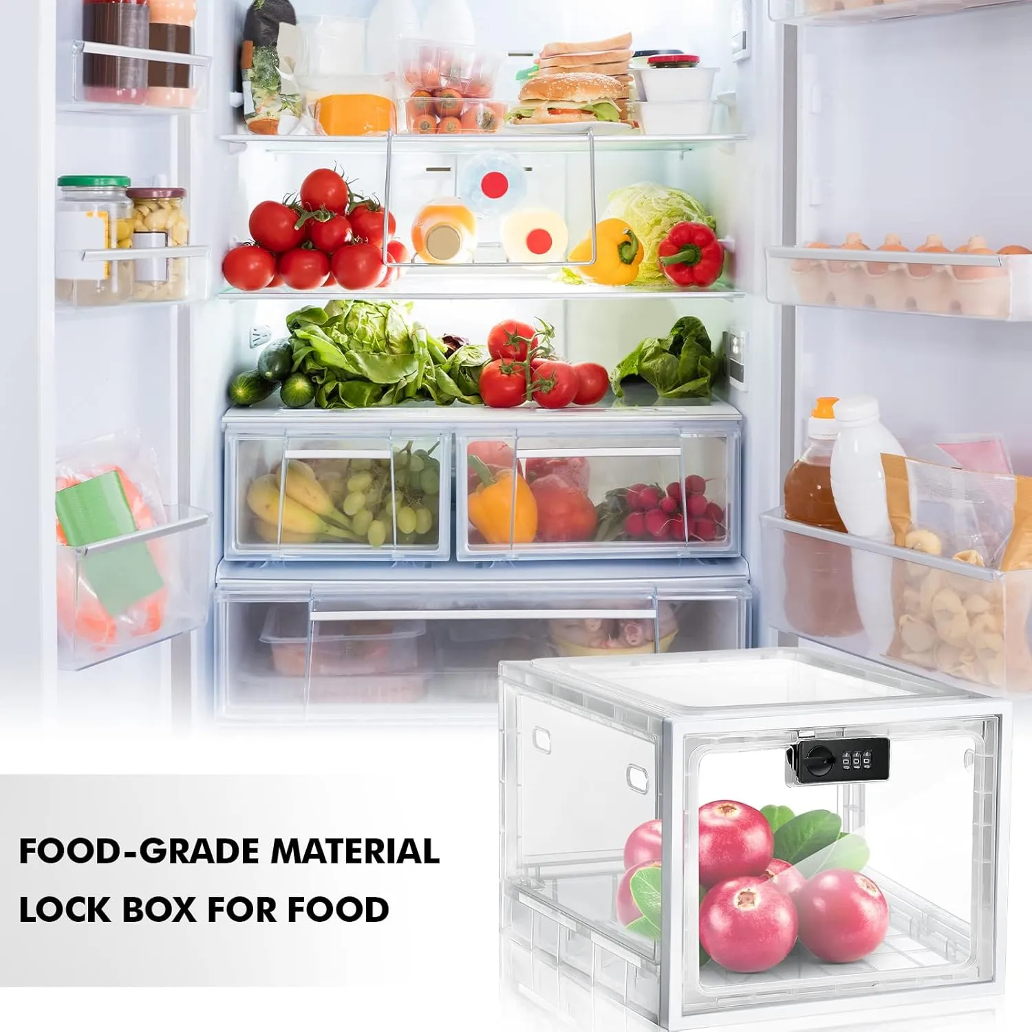 Yalikop 4 Pcs Large Medicine Lock Box Clear Lockable Medicine Storage Box for Safe Medication Refrigerator Food Transparent Organizer Bin Tablet Phone for Home Dorms Office Storage Lockers (White)