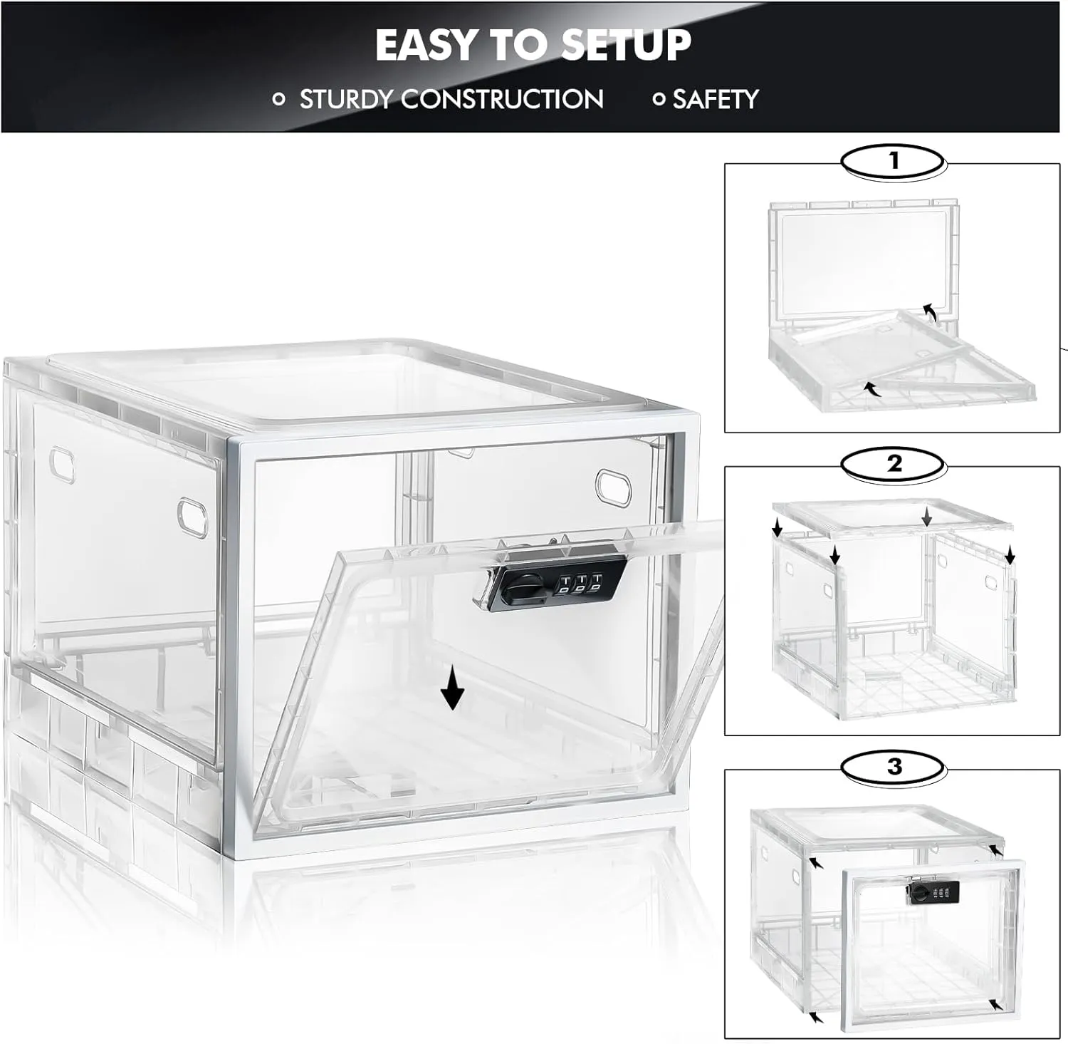 Yalikop 4 Pcs Large Medicine Lock Box Clear Lockable Medicine Storage Box for Safe Medication Refrigerator Food Transparent Organizer Bin Tablet Phone for Home Dorms Office Storage Lockers (White)