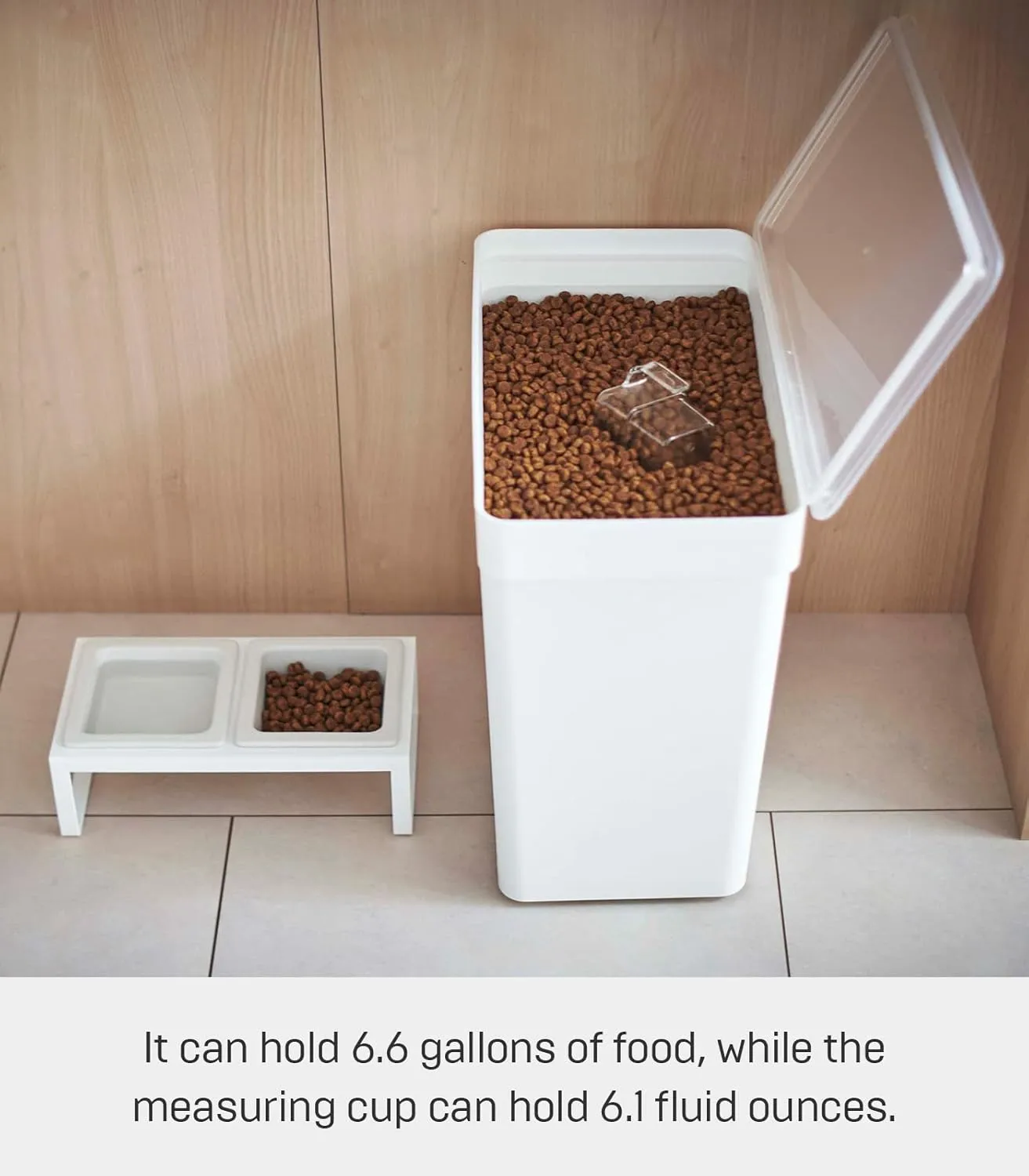 Yamazaki Home Airtight Pet Food Storage Container - Cat And Dog Food Holder Bin With Transparent Lid, Extra Large, 6.6 gallons, 25 liters, Wheels, No Assembly Req.
