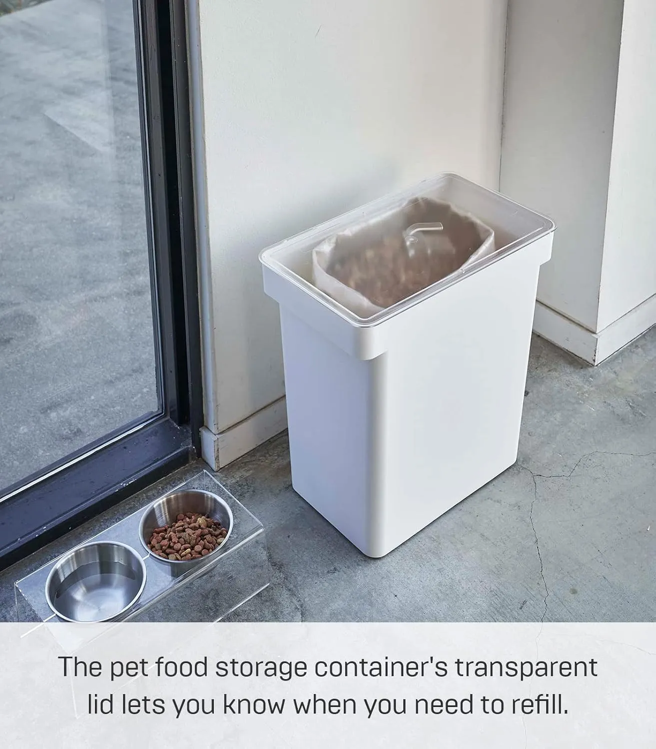 Yamazaki Home Airtight Pet Food Storage Container - Cat And Dog Food Holder Bin With Transparent Lid, Extra Large, 6.6 gallons, 25 liters, Wheels, No Assembly Req.