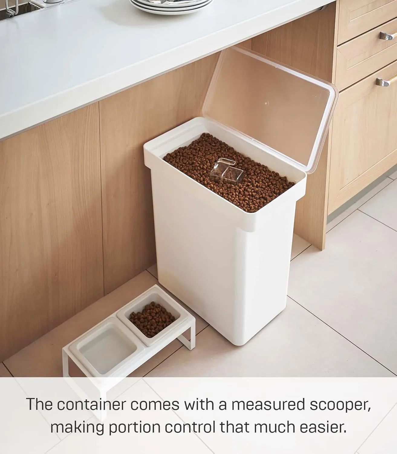 Yamazaki Home Airtight Pet Food Storage Container - Cat And Dog Food Holder Bin With Transparent Lid, Extra Large, 6.6 gallons, 25 liters, Wheels, No Assembly Req.