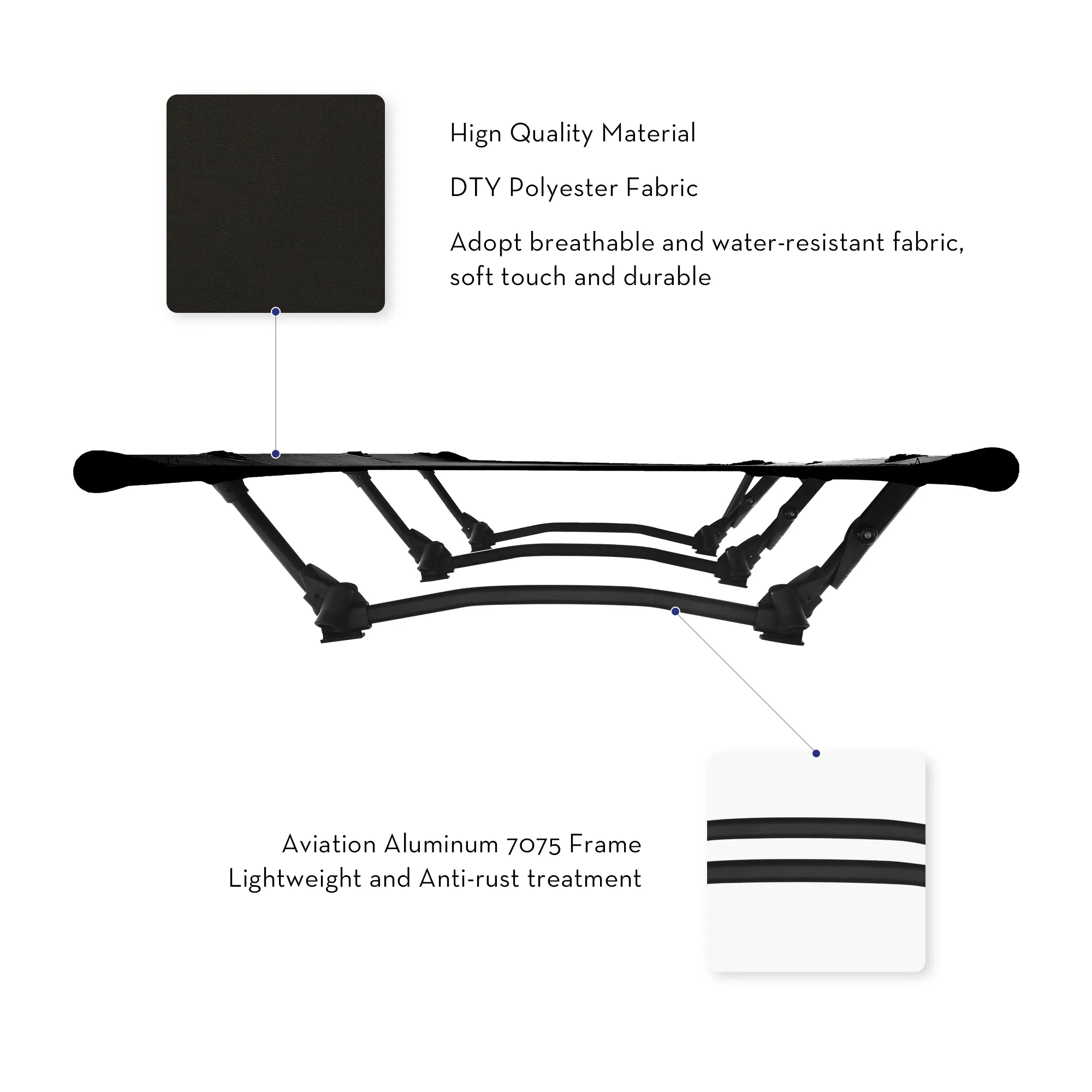 Yatta The Adventure Portable Camping Cot, Black
