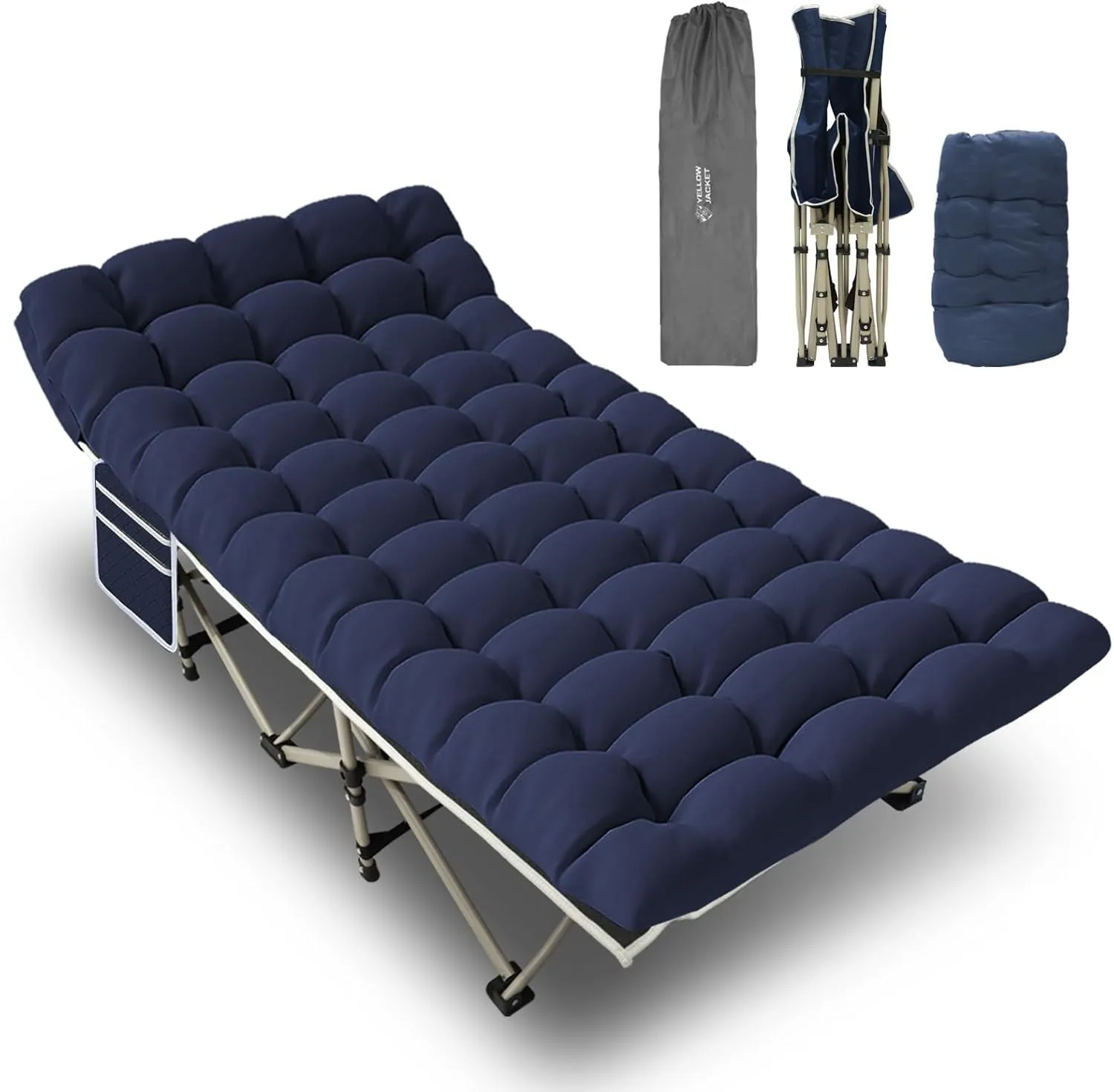 YELLOW JACKET Folding Camping Cot with Mattress, Upgraded 32" Wide Cot for Camping, Folding Sleeping Cot with Carry Bag, Cot for Camping,Home,Office,Travel (Blue)