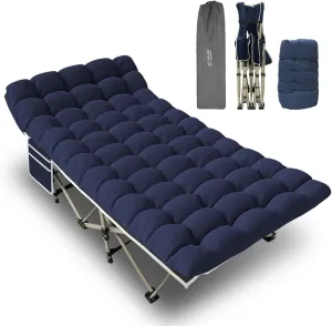 YELLOW JACKET Folding Camping Cot with Mattress, Upgraded 32" Wide Cot for Camping, Folding Sleeping Cot with Carry Bag, Cot for Camping,Home,Office,Travel (Blue)