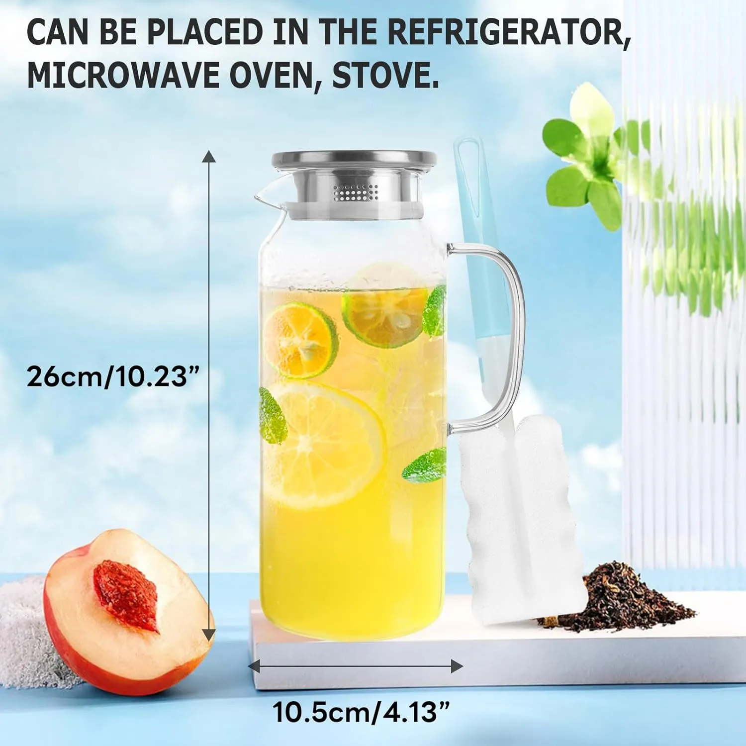 Yirilan Glass Pitcher, 2 Liter/68 OZ Water Pitcher with Lid and Spout, Large Pitchers for Drinks,Glass Water Carafe,Glass Jug,Beverage Pitcher. Transparent