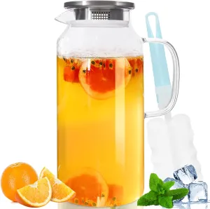 Yirilan Glass Pitcher, 2 Liter/68 OZ Water Pitcher with Lid and Spout, Large Pitchers for Drinks,Glass Water Carafe,Glass Jug,Beverage Pitcher. Transparent