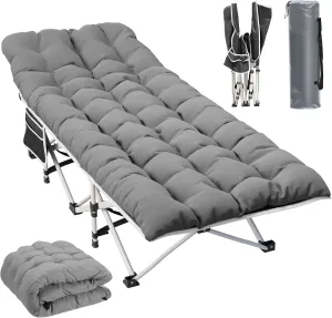 YITAHOME Camping Cots w/Mattress Portable Lounge Chair Outdoor Folding Cot Heavy Duty 575 LB Capacity 1200D Oxford w/Carry Bag Travel Camp Bed for Camping, Office, Traveling, Grey