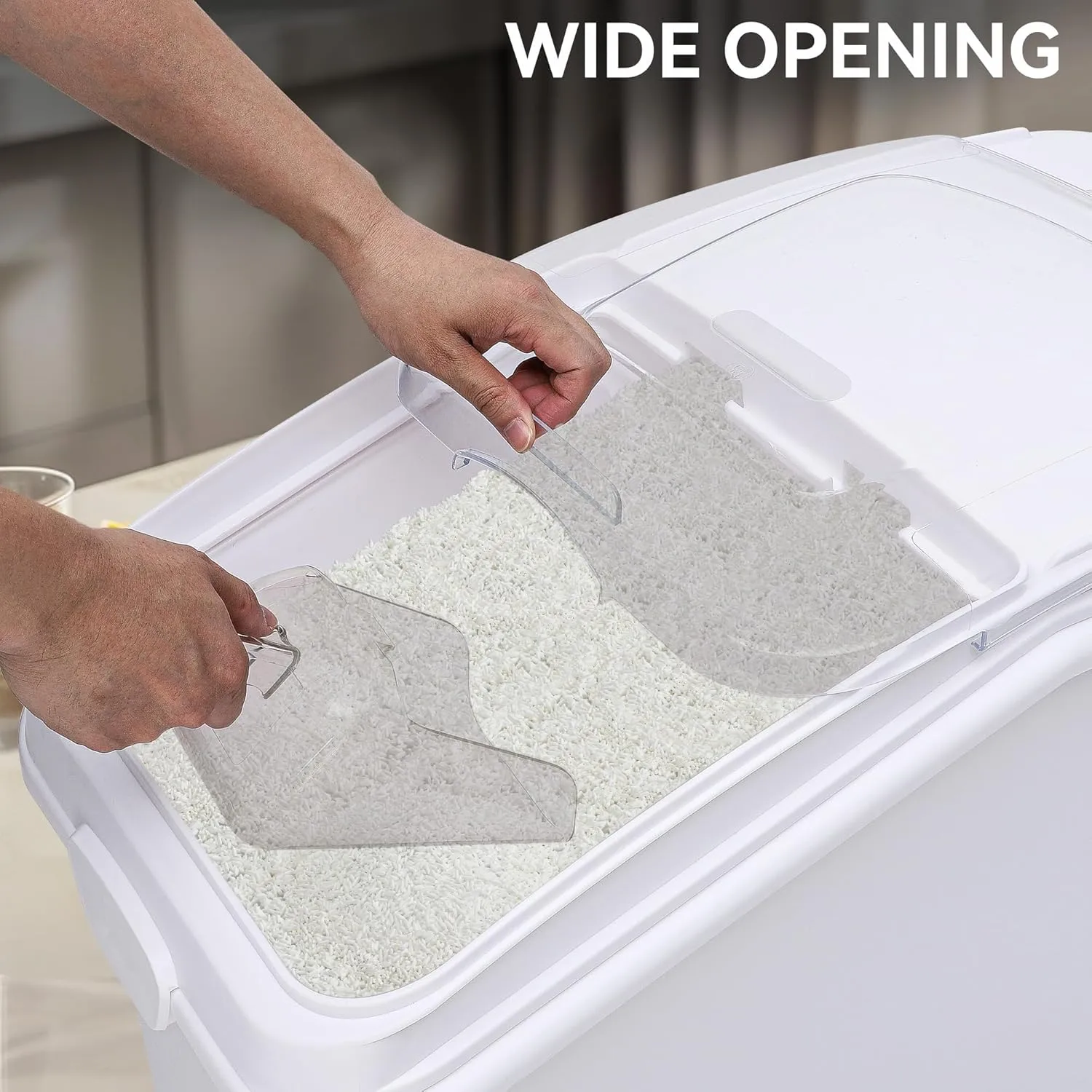 YITAHOME Large Ingredient Storage Bin, Commercial Rice Container With Wheels, Scoop, Lid and Scale - Bulk Flour Bin for Kitchen