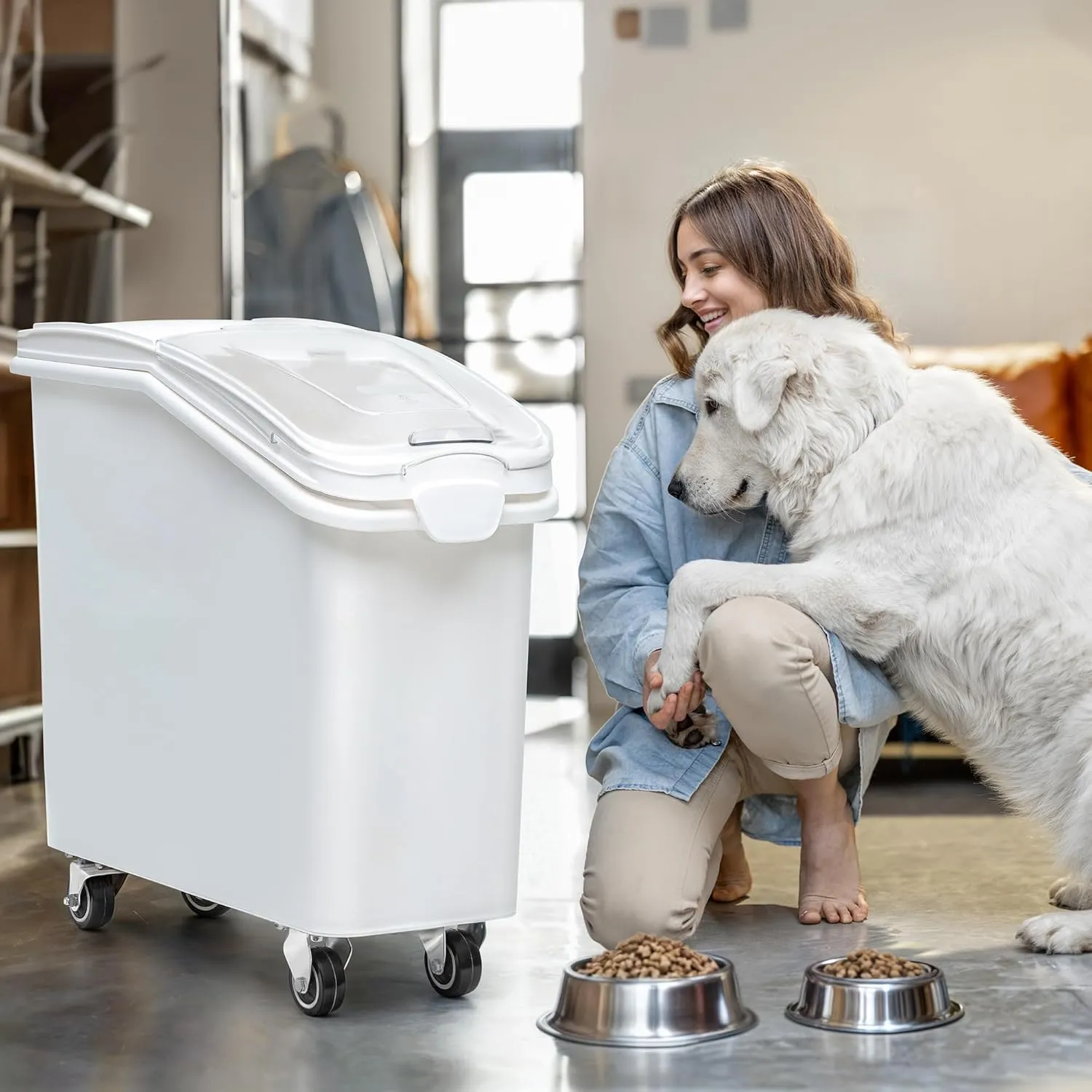 YITAHOME Large Ingredient Storage Bin, Commercial Rice Container With Wheels, Scoop, Lid and Scale - Bulk Flour Bin for Kitchen