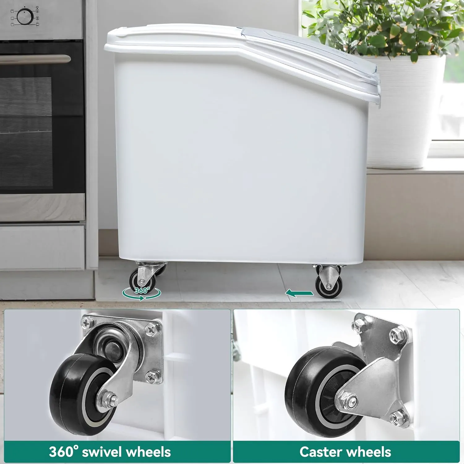 YITAHOME Large Ingredient Storage Bin, Commercial Rice Container With Wheels, Scoop, Lid and Scale - Bulk Flour Bin for Kitchen