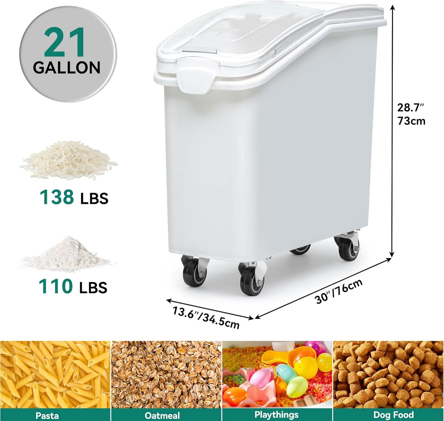 YITAHOME Large Ingredient Storage Bin, Commercial Rice Container With Wheels, Scoop, Lid and Scale - Bulk Flour Bin for Kitchen