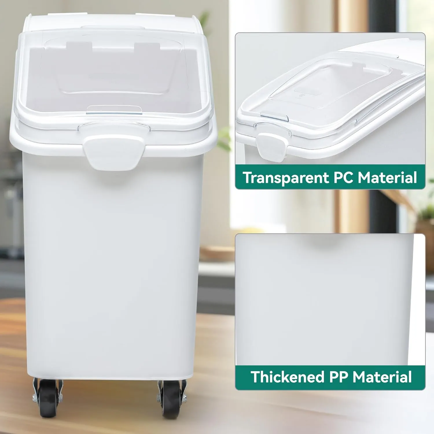 YITAHOME Large Ingredient Storage Bin, Commercial Rice Container With Wheels, Scoop, Lid and Scale - Bulk Flour Bin for Kitchen