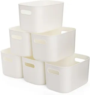 Yopay 6 Pack Plastic Storage Bin with Handle, White Bathroom Kitchen Organizer Bin for School, Office, Classroom, Hand Soaps, Shampoos, Lotion, Conditioners, Hand Towels, Cosmetic, Snacks, Seasoning
