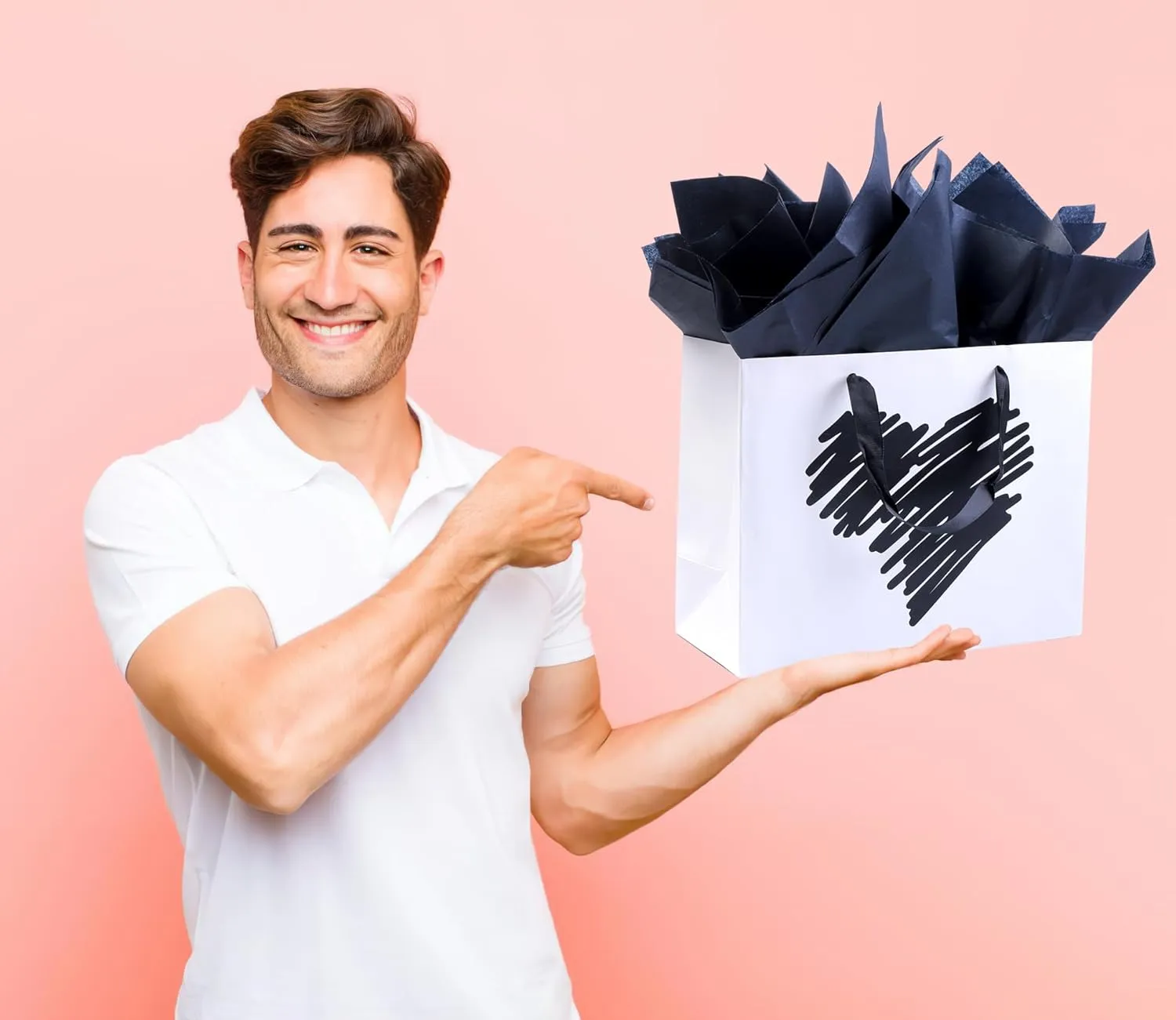 ysmile 3 Pack Gift Bag with Wrapping Tissue for Women Men Girl Birthday Anniversary Large Medium Small 15.7" 12.6" and 7.8" - White Heart