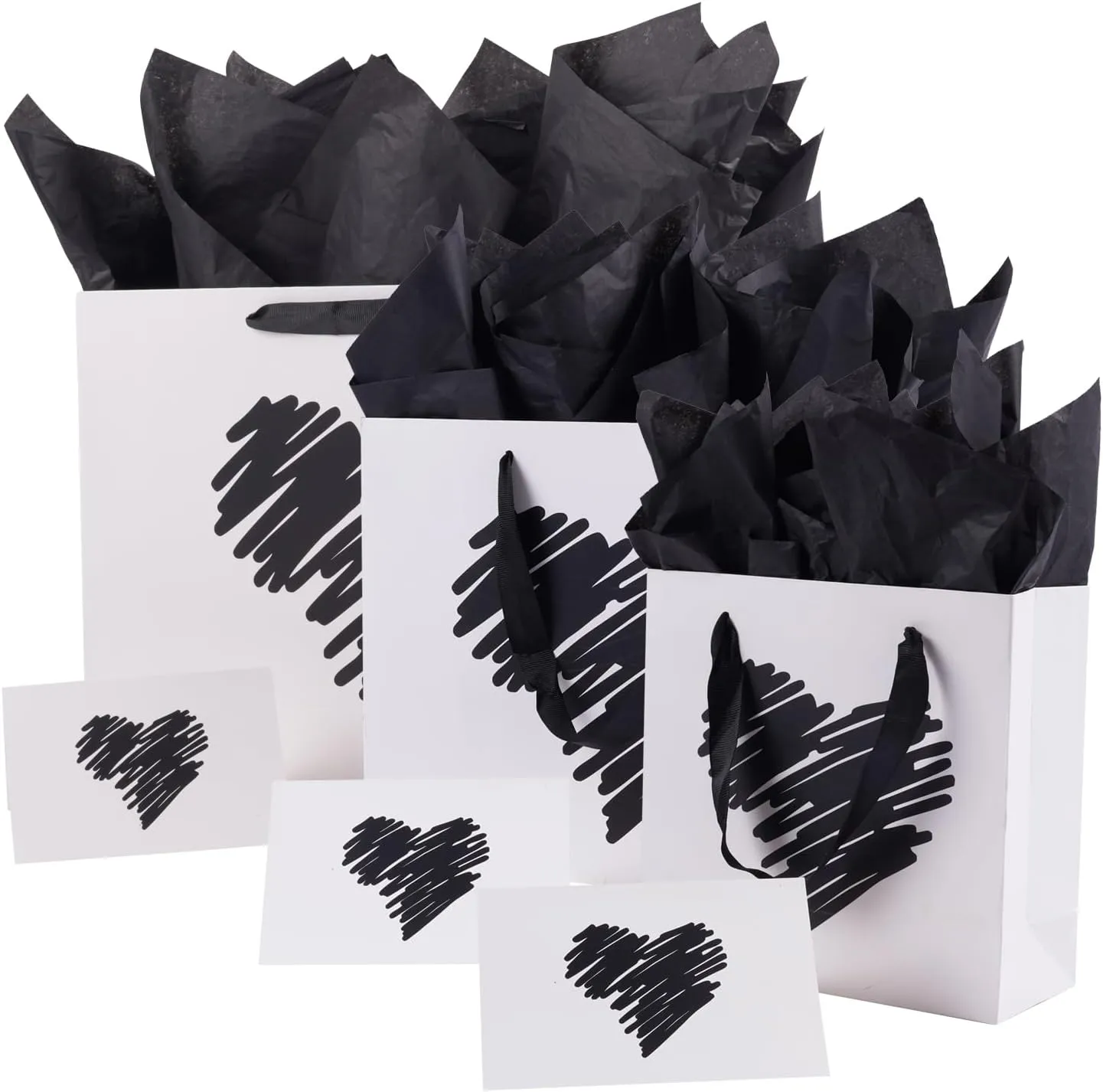 ysmile 3 Pack Gift Bag with Wrapping Tissue for Women Men Girl Birthday Anniversary Large Medium Small 15.7" 12.6" and 7.8" - White Heart