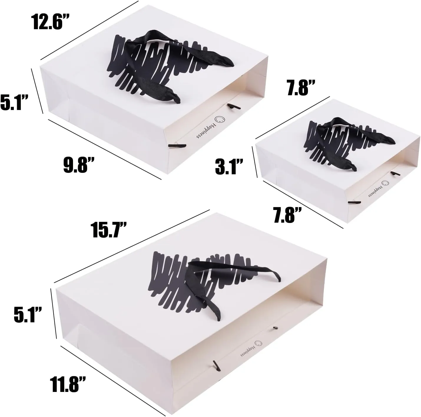 ysmile 3 Pack Gift Bag with Wrapping Tissue for Women Men Girl Birthday Anniversary Large Medium Small 15.7" 12.6" and 7.8" - White Heart