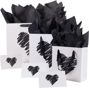 ysmile 3 Pack Gift Bag with Wrapping Tissue for Women Men Girl Birthday Anniversary Large Medium Small 15.7" 12.6" and 7.8" - White Heart