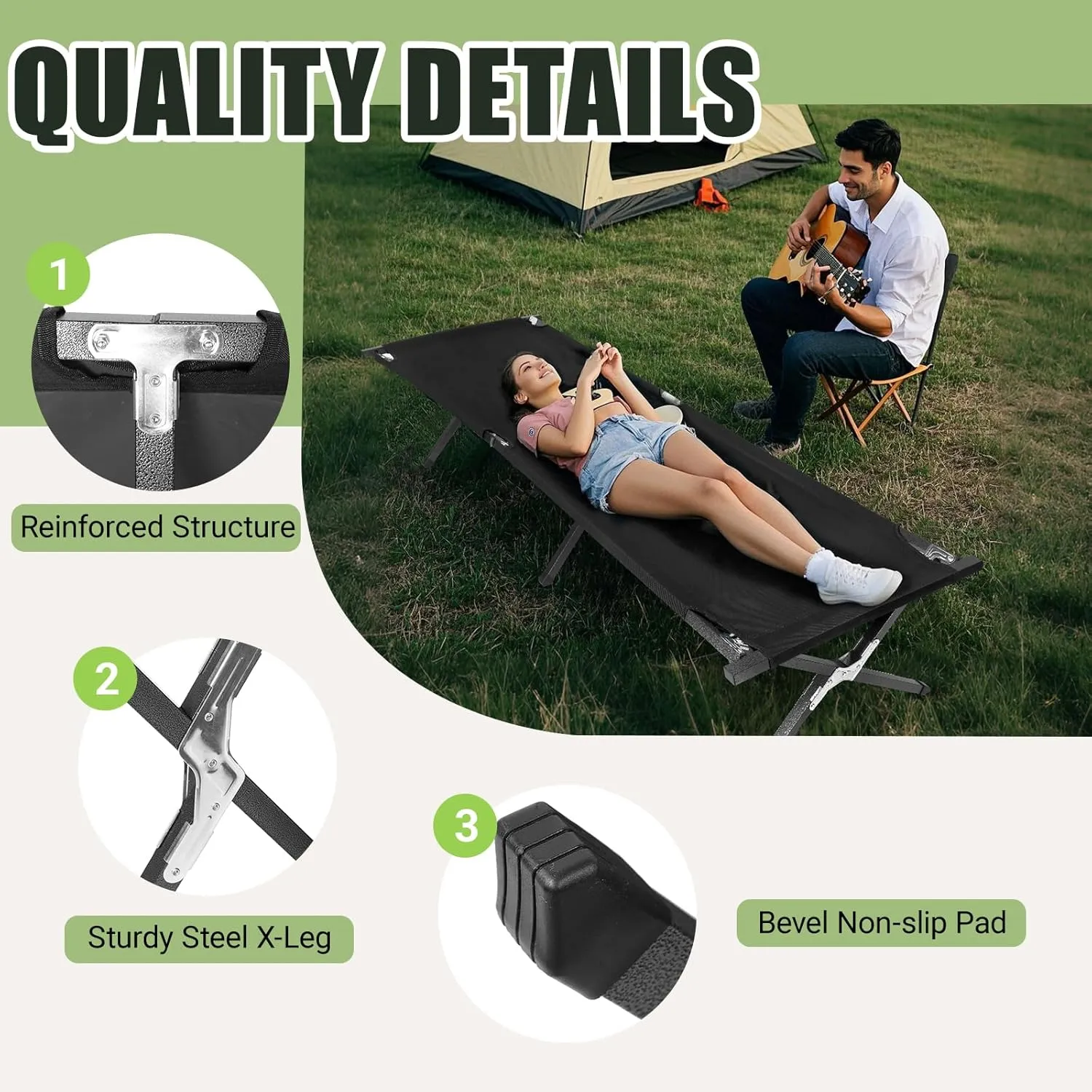 YSSOA Camping Cot, Sleeping Cots for Adults with Storage Bag, Portable and Lightweight Cot Bed for Outdoor Traveling, Hiking, Office Nap, Easy to Set up, 1 Pack