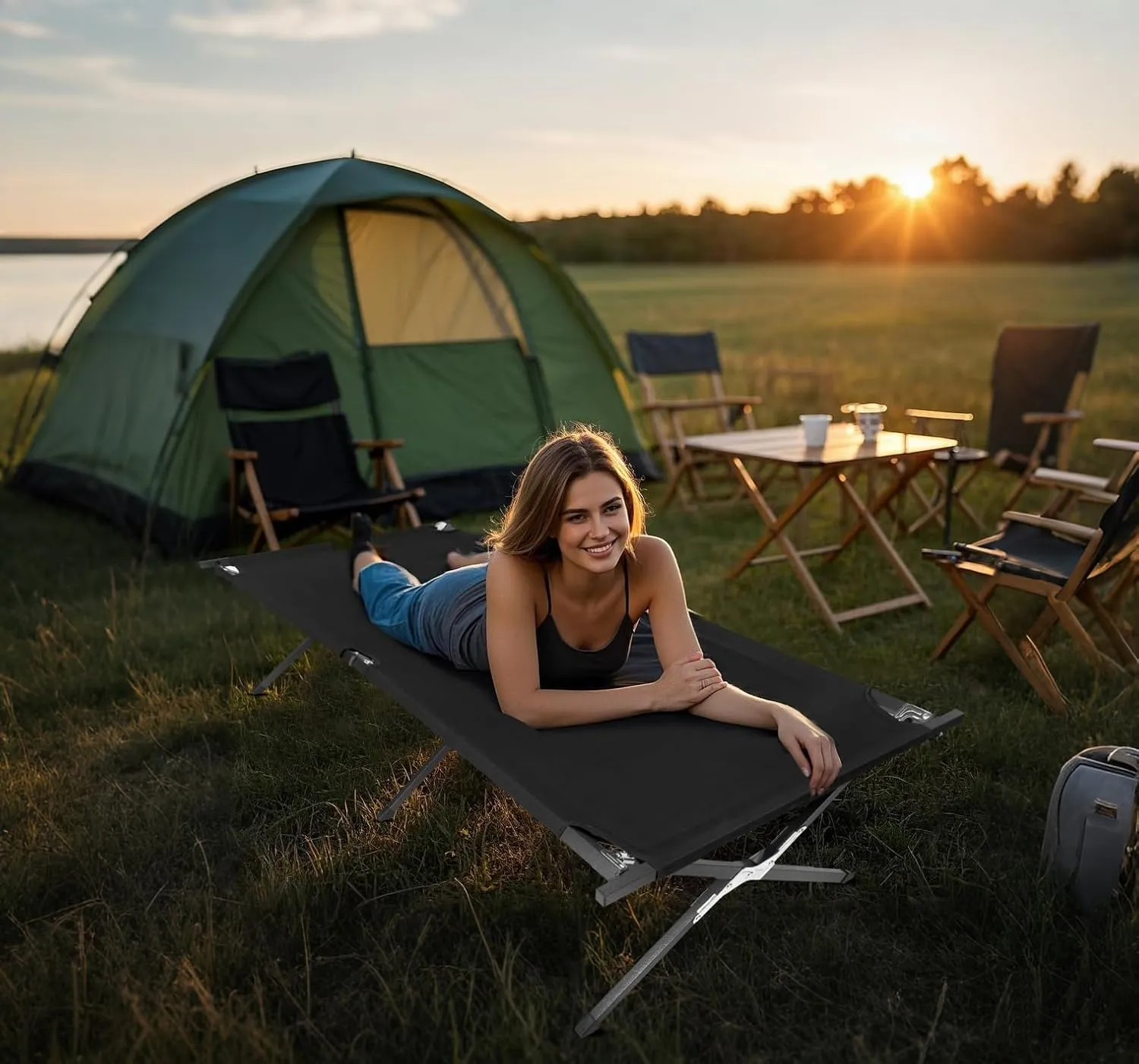 YSSOA Camping Cot, Sleeping Cots for Adults with Storage Bag, Portable and Lightweight Cot Bed for Outdoor Traveling, Hiking, Office Nap, Easy to Set up, 1 Pack