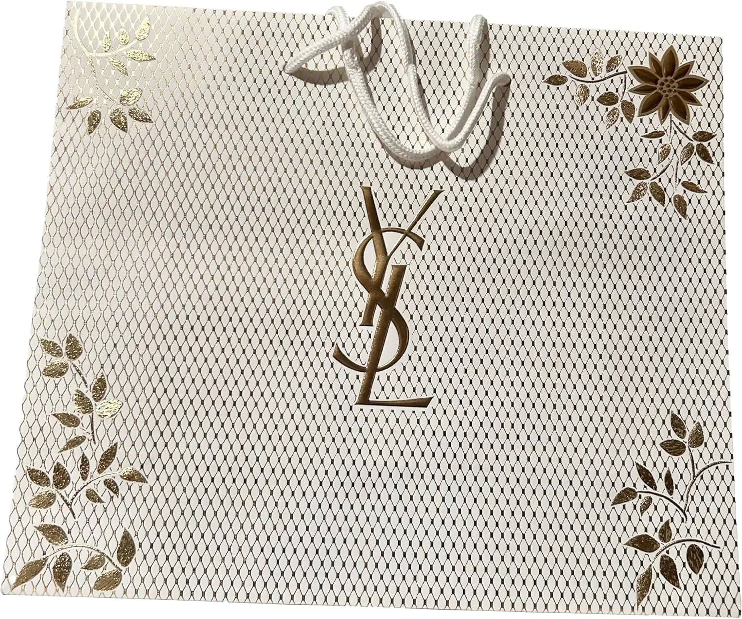 Yves Saint Laurent YSL White Gold Paper Gift Bag (LARGE 13L X 11.5H x 5W inches)