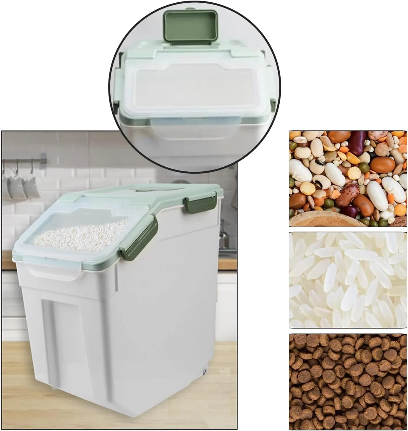 YXQ 25LB Large Flour Storage Container Bin ,2 Pack Airtight Plastic with Wheels Seal Locking Lid Dispenser Organizer Storage Bin with Measuring Cup & Scoop for Flour, Rice, Grain 50LBS Total