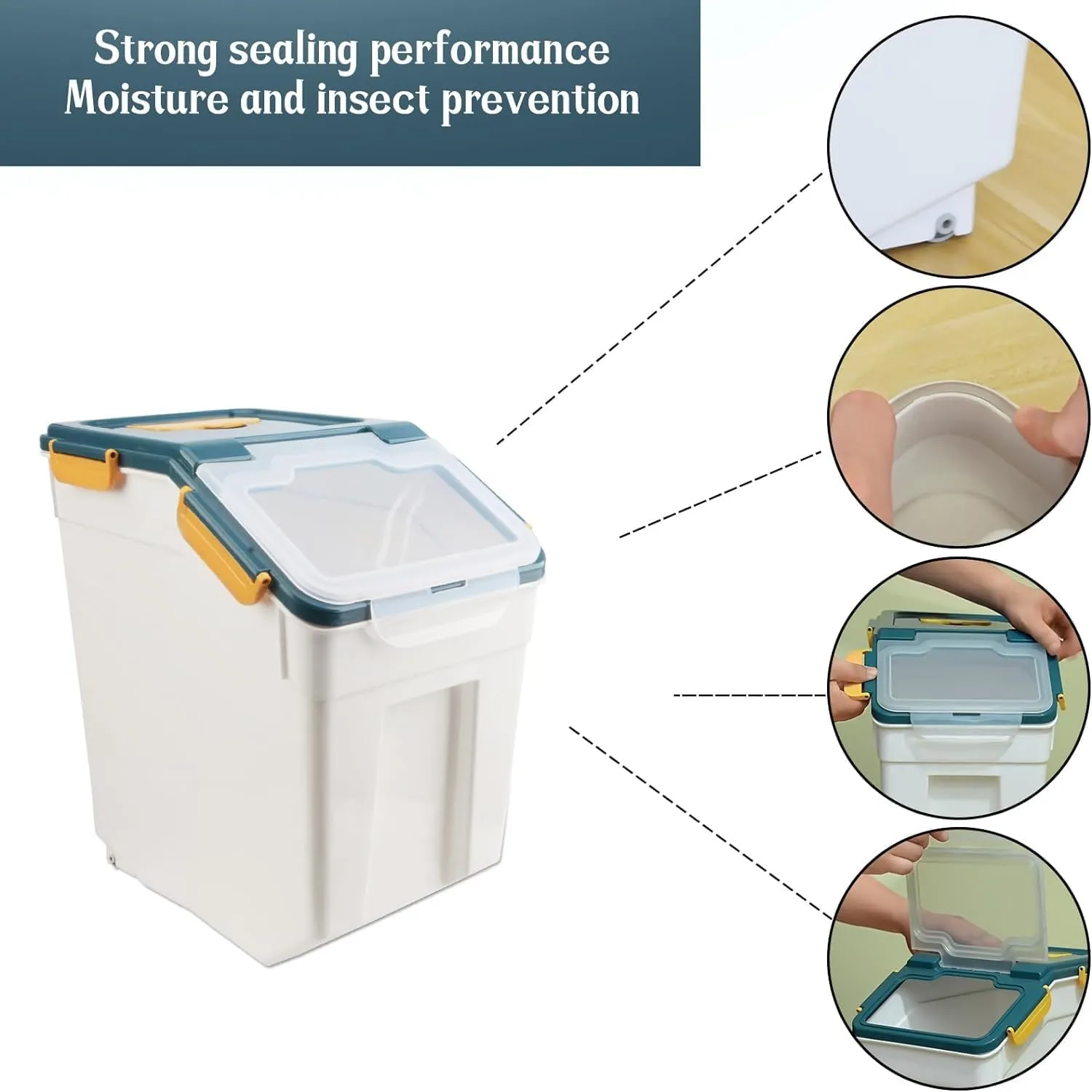 YXQ 50LB Large Flour Storage Container Bin,2 Pack Airtight Plastic with Wheels Seal Locking Lid Dispenser Organizer Bin with Measuring Cup & Scoop for Flour, Rice, Grain 100LBS Total Capacity(Blue)