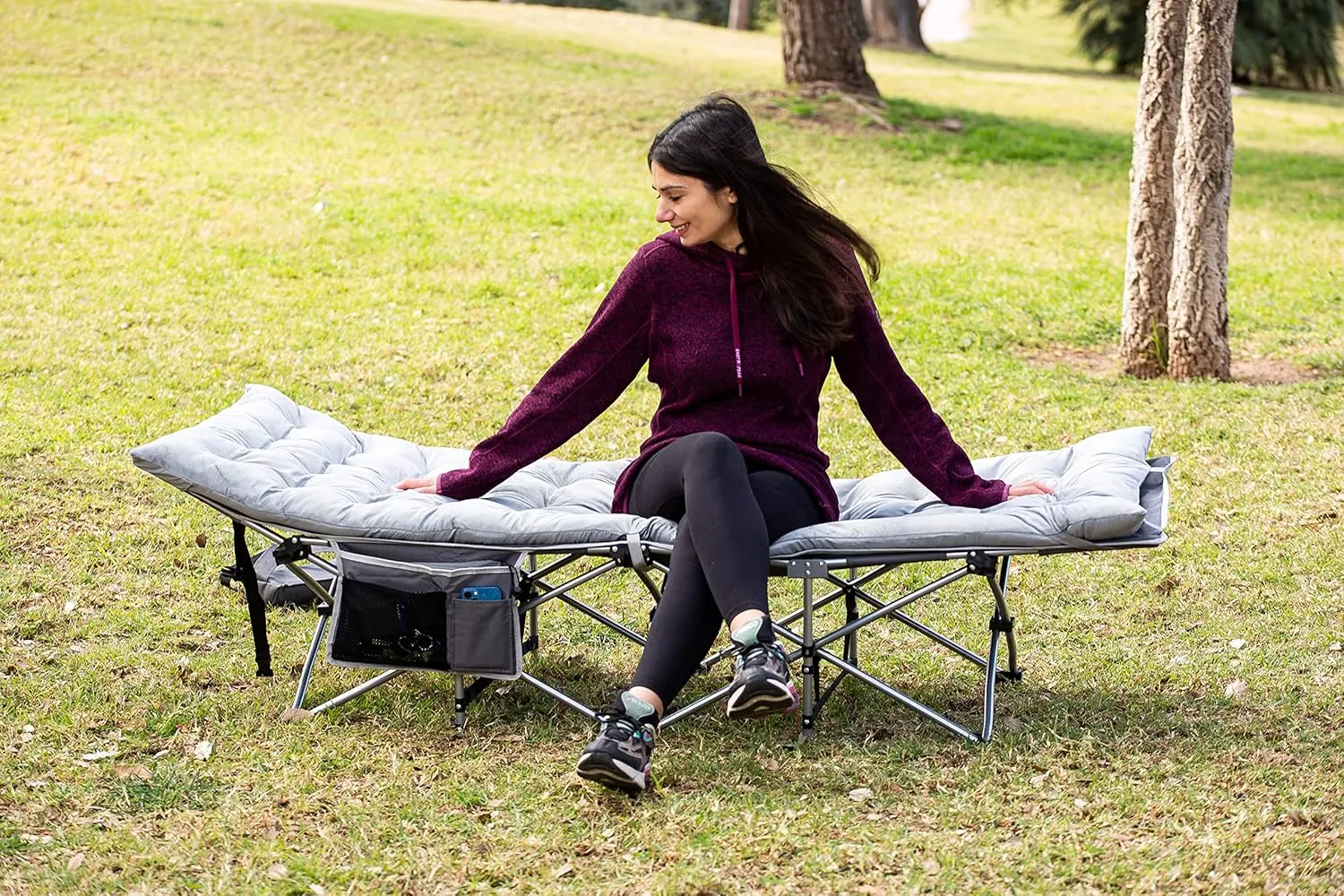 Zento Camping Cot and Mattress Folding Outdoor Travel Bed - Heavy Duty Max Load 450 LBS Premium Quality Cot Bed with Pad for Comfort Sleeping for Travel Home and Anytime Use